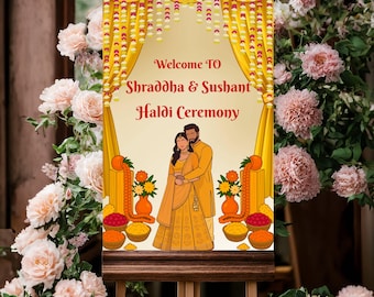 Välkomstskylt för Haldi-ceremoni: Indisk bröllopsdekoration (digital nedladdning, 24x36)