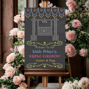 Baby cradle ceremony chalkboard sign, Naming ceremony for indian baby welcome sign, Barasala ceremony printable sign for instant download