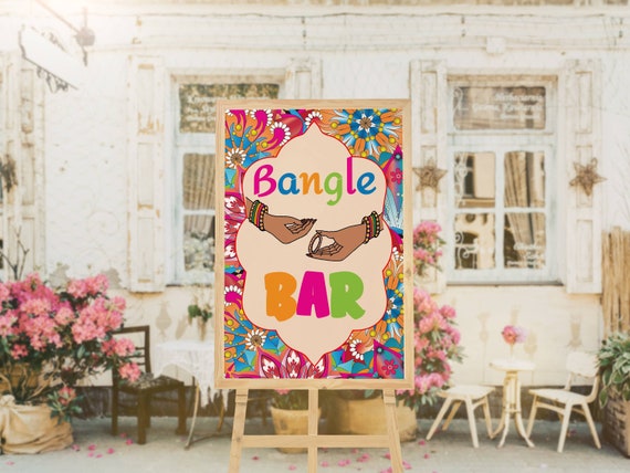Bindi and Bangle wedding welcome sign, Bangle ceremony indian wedding sign for instant download, Wedding welcome board for mehndi ceremony