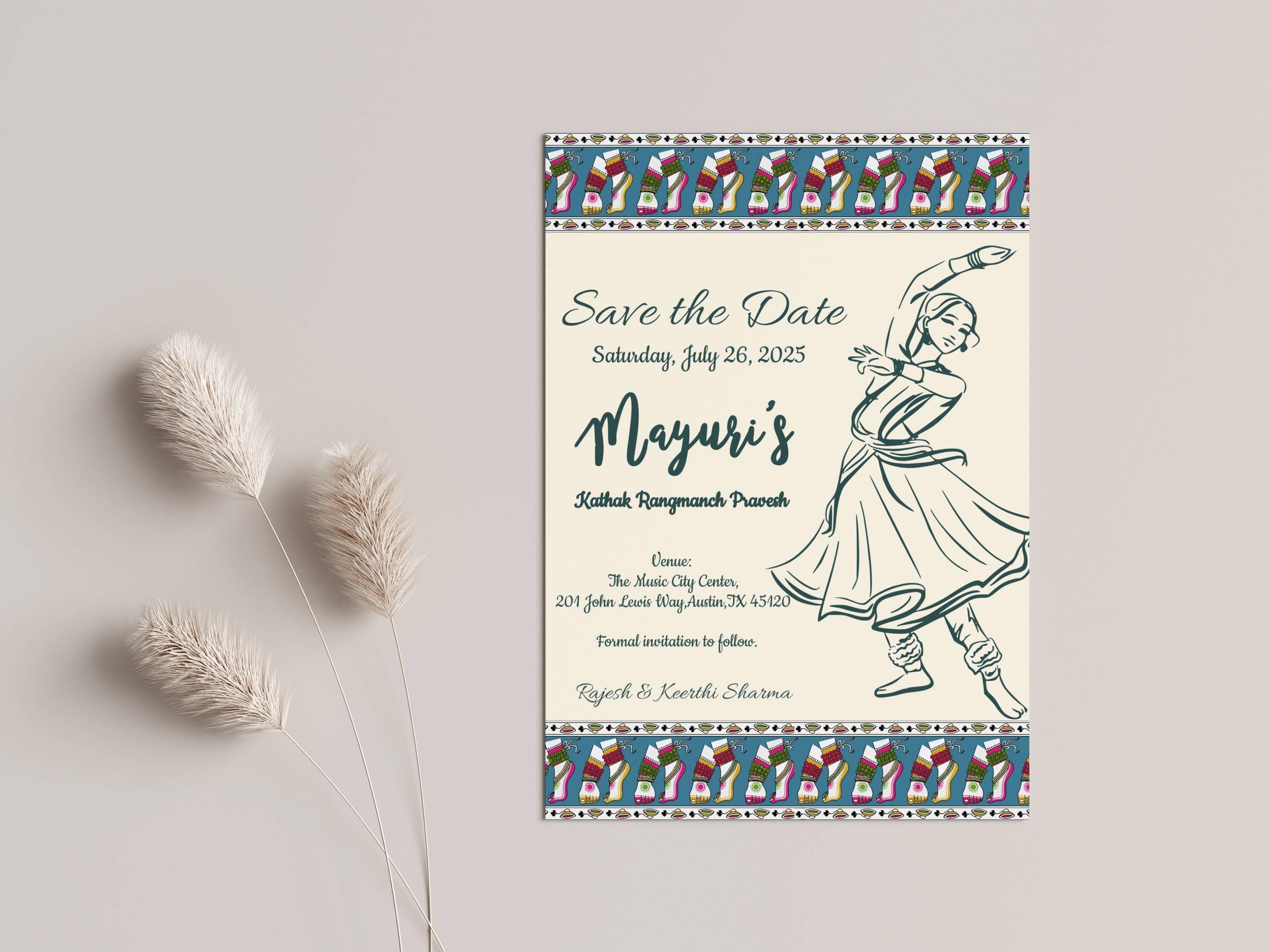 Kathak Rangmanch Pravesh Invitation for Indian Dancer,rangmanch