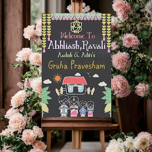 Chalkboard Indian housewarming welcome sign, House Warming Sign sign for instant download, Griha Pravesh Sign, Gruhapravesam Invite