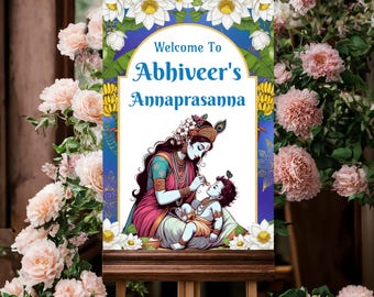 Yashoda Krishna Annaprashana Welcome Sign: Baby Rice Ceremony (Digital Download)