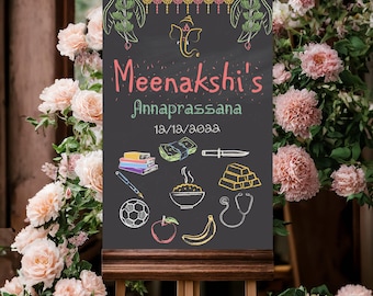 Première cérémonie du repas du riz au tableau de l'Annaprashana, panneau de bienvenue de Mukhebhat comme bannière de l'Annaprashana pour la tradition hindoue de l'alimentation du riz pour bébé