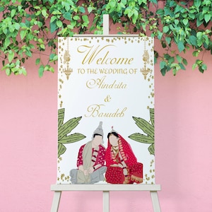 Bengali wedding welcome sign for bengali couple, Hindu wedding welcome board instant download, Wedding printable sign for bengali ceremony