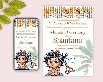 Mundan Ceremony Invitation Chudakarana, Baby Boy Choulam, Mundanam, Tonsure Invite Digital Invitation Hair Removal Ceremony Hindu Tonsure