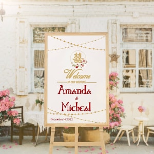 Double Happiness wedding welcome sign, Chinese wedding welcome board digital template for instant download, Printable sign