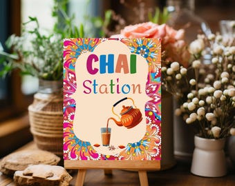 Chai Station Sign | Indian Chai table sign & Indian Food station sign | Indian Wedding Desi Event Food | Henna, Mehndi decor as Haldi decor