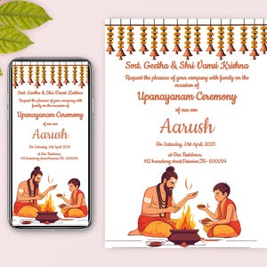 Upanayanam lädt in Fadenzeremonie ein, lädt Bhramin ein, heilige Fadenzeremonie, lädt ein, Upanayanam-Willkommen einladen, Fadenzeremoniezeichen