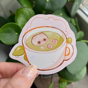Sticker chat thé matcha - Stickers vinyles brillants - Sticker Kitty tasse de thé - Stickers vinyles mignons