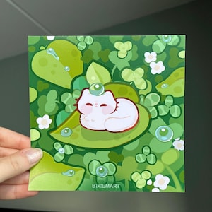 Square cat print - Clover greenery art print