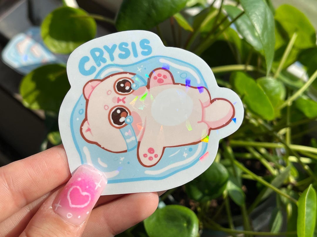 Crysis Cat Crying Sticker - Broken Glass Holo Vinyl Stickers - Glitter ...