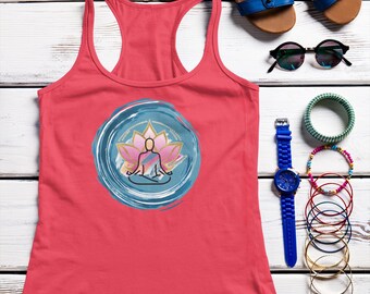 Zen Lotus Pose Tank Top: Meditating Silhouette, Spiritual Yoga Shirt
