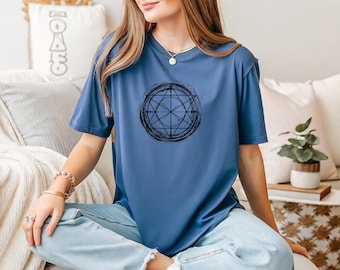 Minimalist Spiritual T-Shirt with Enso Zen Circle, Six-Pointed Star & Compass | Unisex Sacred Geometry Tee