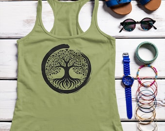 Tree of Life Racerback Tank Top: Enso Circle Zen Design