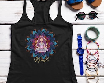 Namaste Racerback Tank Top: Mandala Lotus Pose, Spiritual Yoga Shirt