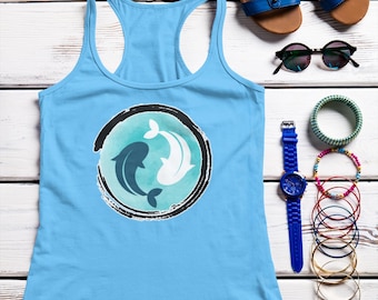 Yin Yang Koi Fish Racerback Tank: Enso Zen Circle, Yoga Top