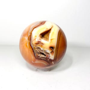 Carnelian Agate Sphere: Druzy Cavity, Natural Fissure Pattern, 2.9 lbs