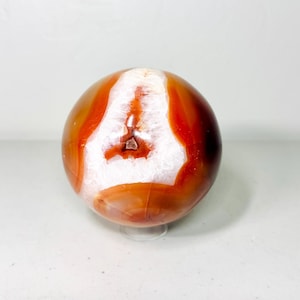 Carnelian Agate Sphere: White Druzy Crystal Orb - Collector Decor