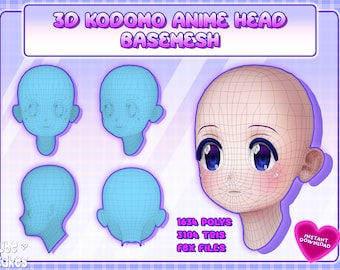 3D Kodomo Anime Head Basemesh Blendshapes / Premade VTuber Customizable Face / VRChat Digital Manga 3D Modeling Asset / Maya Blender 3DS Max