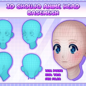 3D Shoujo Anime Head Basemesh + Blendshapes / VTuber Customizable Face / VRChat Digital Manga Head / Blender Maya 3ds Max / 3D Anime Girl