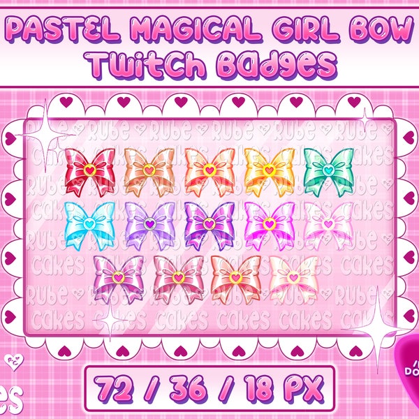 Pastel Magical Girl Bow Twitch Badges / Sailor Moon Anime Mahou Shoujo Subscriber Award / 90s 2000s Romance Manga Icons