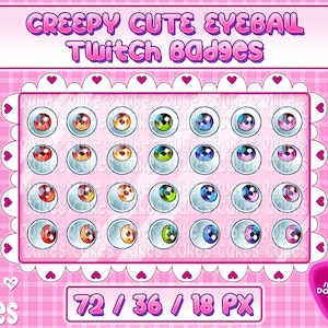 Creepy Cute Eyeball Twitch Badges / Kawaii Jirai Kei Menhera Style Subscriber Icon / Yami Kawaii Pastel Goth JFashion Follower Award