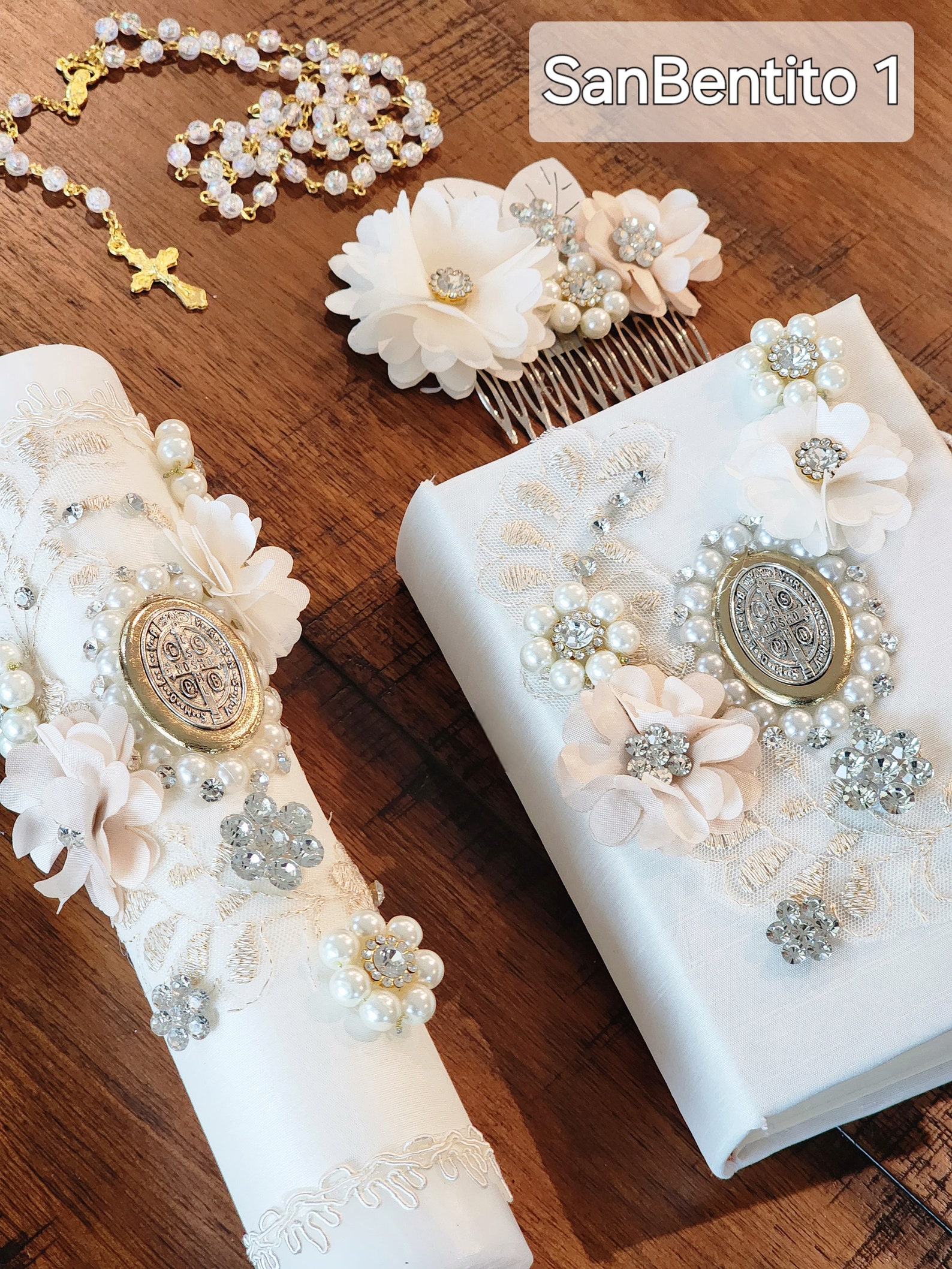 Elegant 3 Piece First Communion Candle Set In English/vela Para Primera - Foto 3