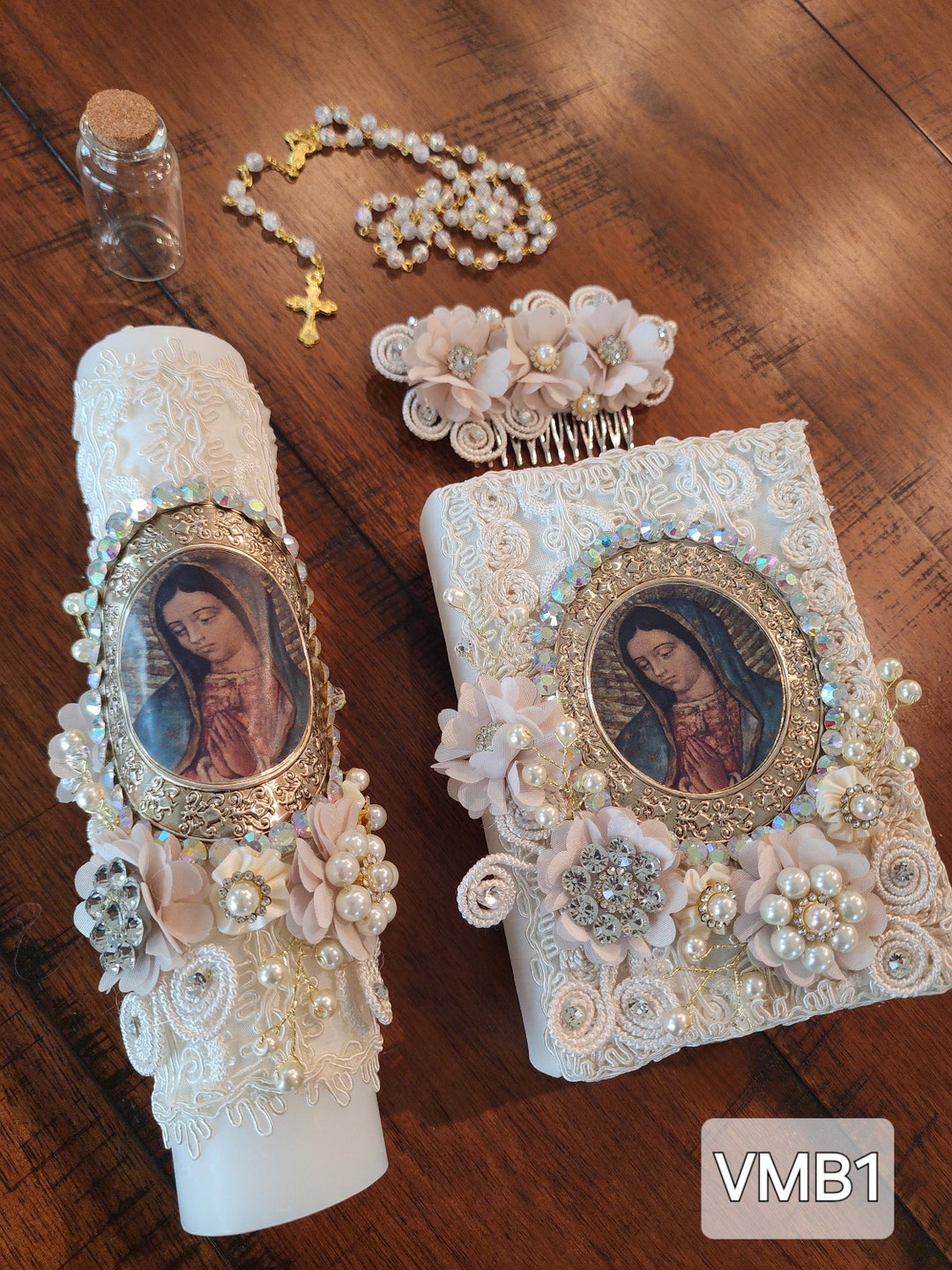 Elegant 3 Piece First Communion Candle Set In English/vela Para Primera - Foto 2