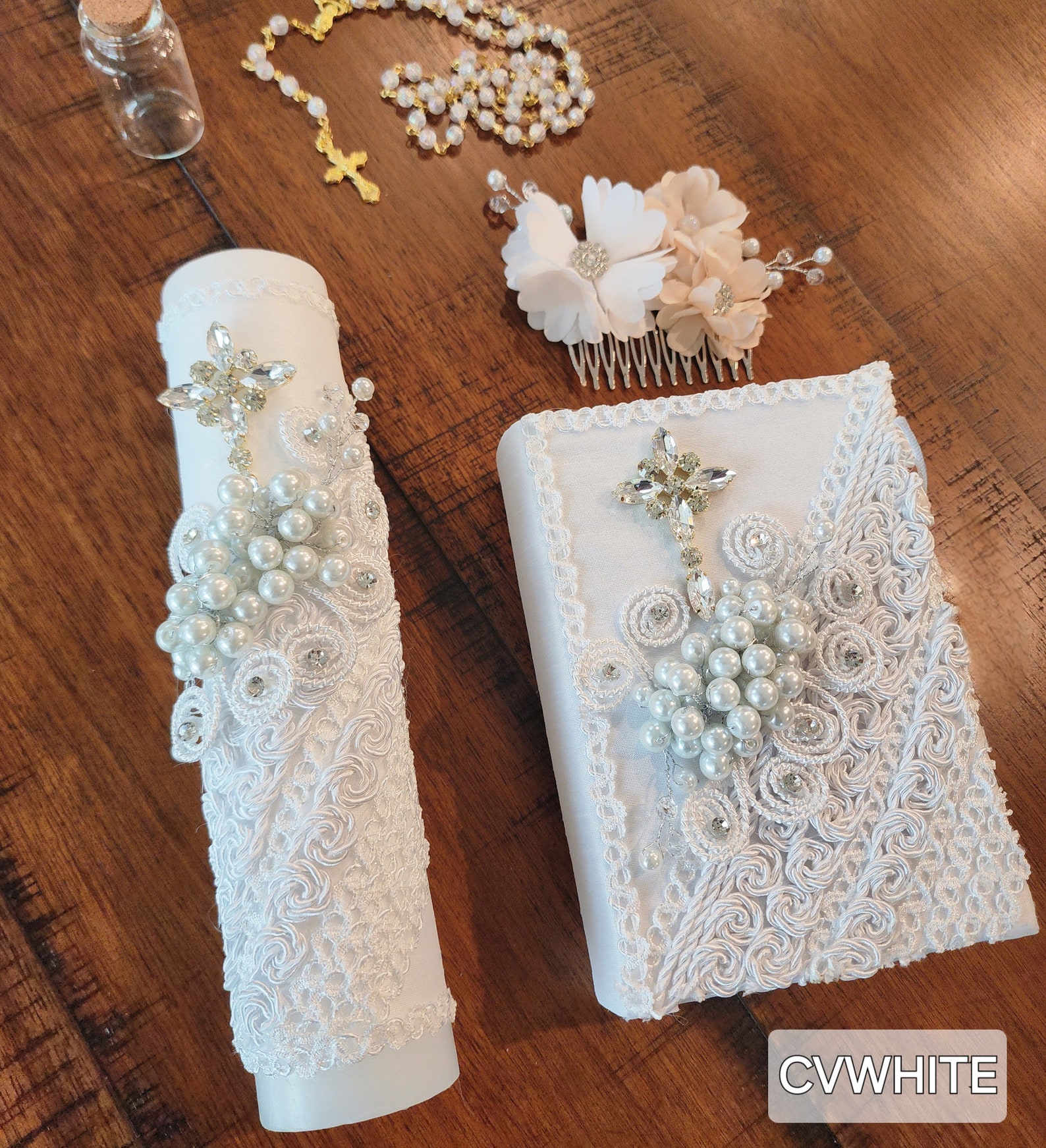 Elegant 3 Piece First Communion Candle Set In English/vela Para Primera - Foto 7