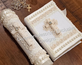 NEW Handmade First Communion Candle Set, Spanish Bible, Rosary, Primera Comunion Vela Biblia Completa (SPANISH) Set de Primera Comunion