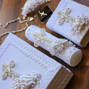 Quinceñera Candle Set, Vela de Communion, Biblia Quinceñera doing Bible Gift, Quince Bible and Rosary, Primera Comunión Vela, Bible SPANISH