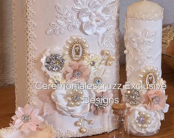 NEW Vela de Bautizo Virgen Vela para Bautizo Baptism Candle Set Wooden Box Baptism Candle Set, Flower Baptism Candle Christening Candle