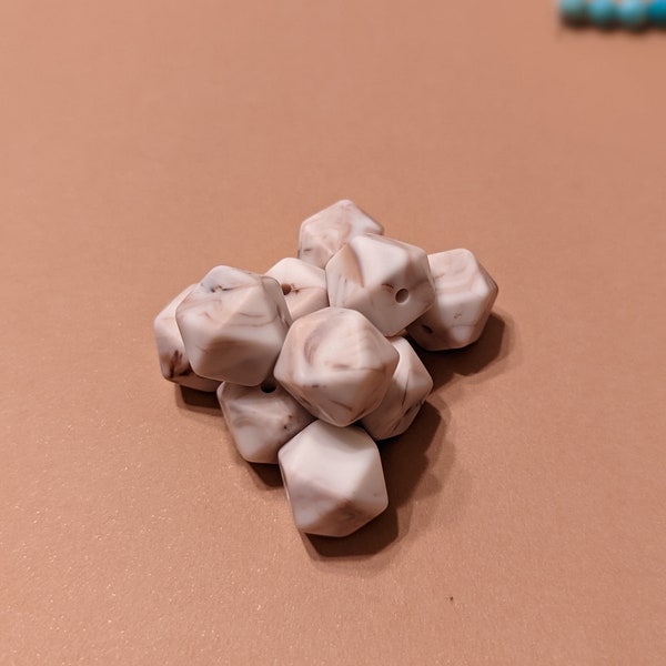 Rose Gold Marble Hexagon Silicone Bead