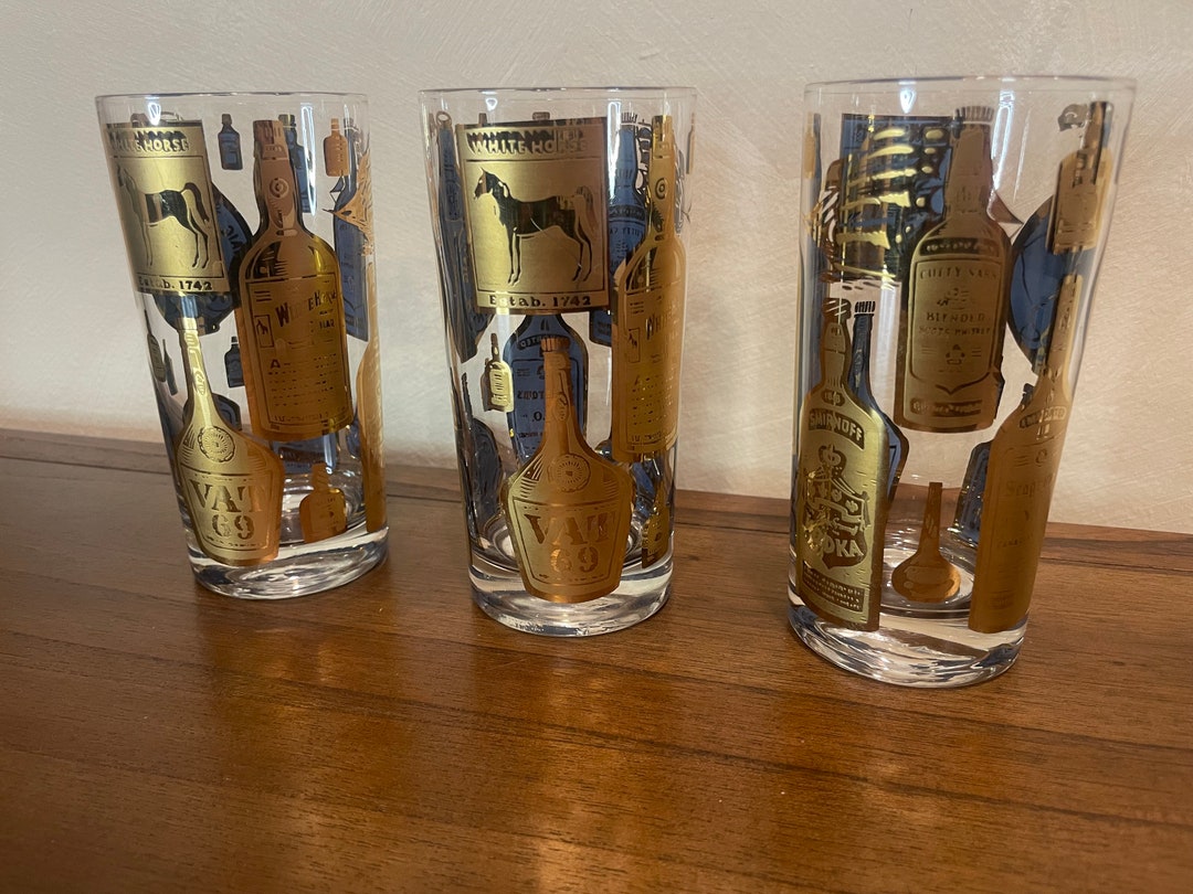 Vintage Highball Cocktail Glasses Gold Liquor Bottles Set of 3 Etsy