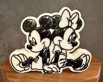 Mickey Minnie Sketch,  3D Print, Tiered Tray Decor, Mickey Mouse, Minnie Mouse, Mickey Decoration, 3D Printed, Tray Trinkets, Party Props