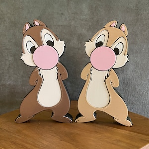 Chip and Dale Decoration Blowing Bubblegum, Mouse 3D Print, 3D Prints, Tiered Tray Decor, Chipmunk Decor, Tray Trinket, Cute Mouse Decor