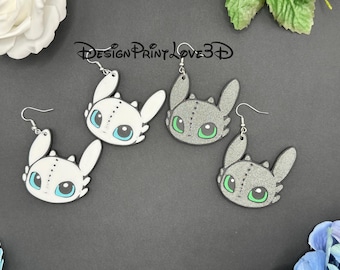 Toothless earrings, 3d printed dragon earrings, night and light fury earrings, 3d printed earrings, birthday gift, disney inspired jewelry