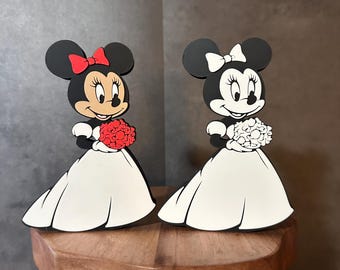 Minnie Wedding Dress, Mickey Minnie Wedding, Mickey Minnie 3D Printed Trinkets for Tiered Trays, 3D Printed, Mickey Minnie Decoration