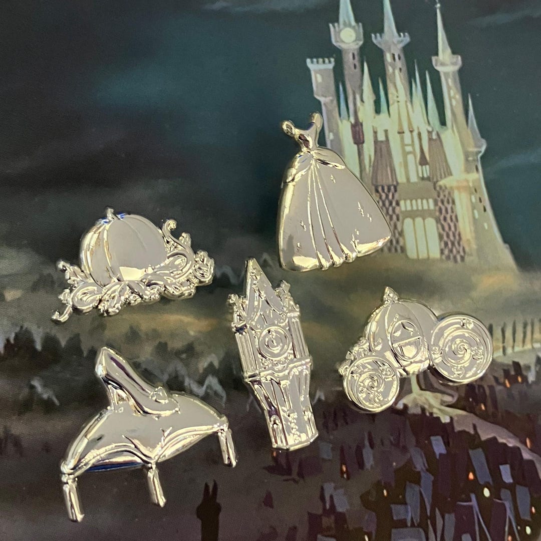 Gold or Silver Cinderella 3D Mini Pin Set | 3D Molded Metal Plated Pins ...