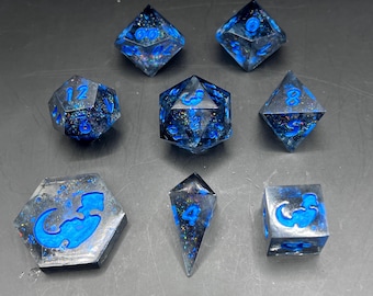 Handmade Resin Dice Set – Starlit Abyss Galaxy, DnD TTRPG