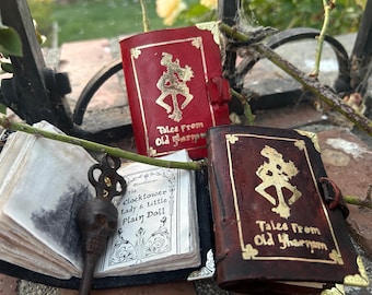 Mini Bloodborne Grimoire, Handbound, Leather, Tea-Stained Paper with Illustrations. Approx A8, 2x3 inches
