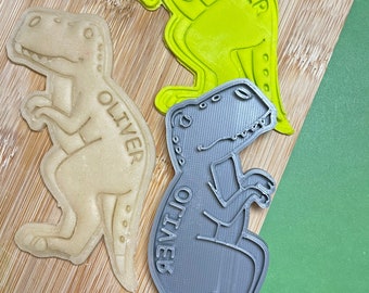 Cortador de galletas de dinosaurio personalizado: sello de nombre, cortador de fondant