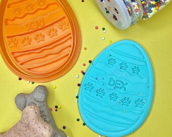 Cortador de galletas de huevo de Pascua personalizado: nombre personalizado, sello de huella de pata