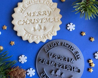 Cortador de galletas navideño personalizado, sello con nombre familiar