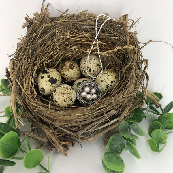 5 Bird Nest Necklace - 5 Bird Eggs