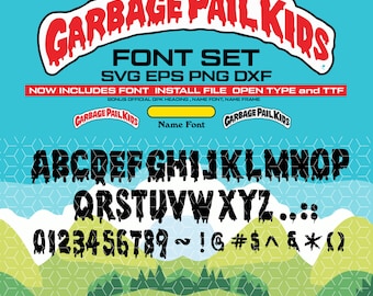 Garbage Pail Kids SVG Bundle Font + Bonus TTF Font, 80s SVG Files, Retro, cut file, svg files for silhouette, cricut, svg, dxf, eps,