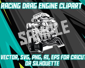 V8 Supercharged Drag Car Engine Vector (Digital Download)