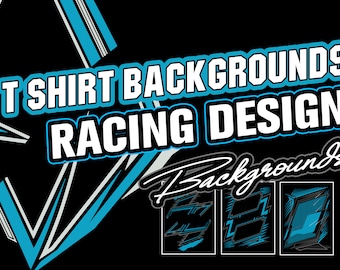 May include: Graphic design for t-shirt backgrounds with a racing theme. The design features text that reads "T SHIRT BACKGROUNDS RACING DESIGN" in white and blue. Additional background designs are shown in the lower right corner.