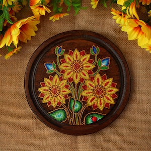 Hand painted wall hanging, sunflowes wooden hanging, wooden wall decor, Ukrainian wall decor, handmade home decor, hanging with flowers