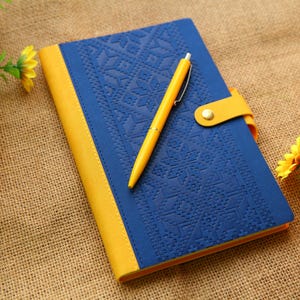 Blue and yellow notebook with embossing &quot;vyshyvanka&quot;, help Ukrainian army, support Ukrainian soldiers,made in Ukraine